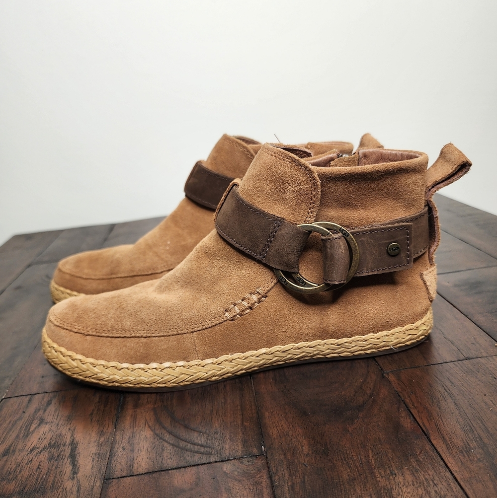 Ugg Women's Brown Buckle Suede Ankle Booties Sz 7 Desert Inspired Boho Cabincore
